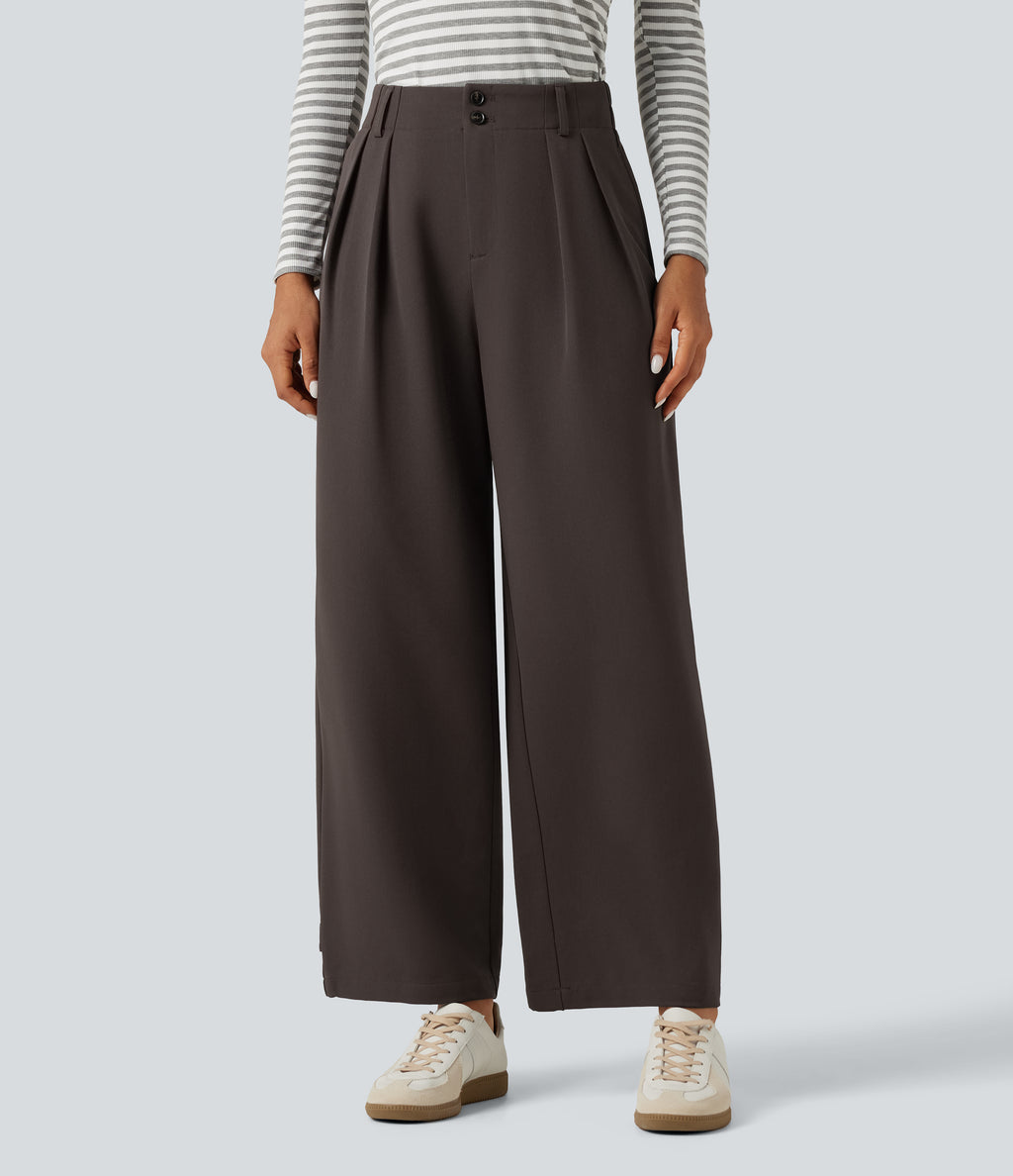 High Waisted Straight Leg Work Trousers with Pockets — Delicioso — view 5