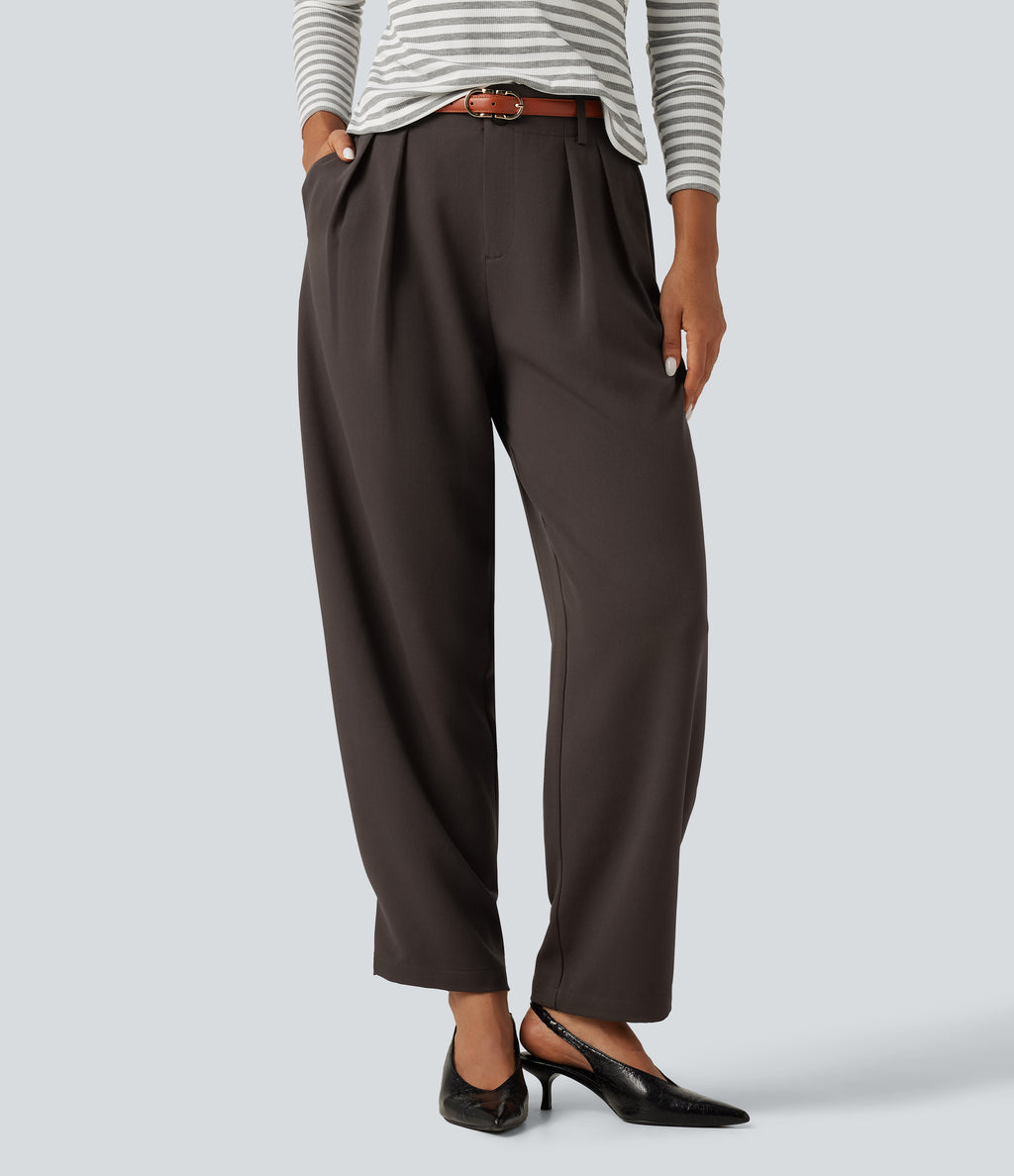 High Waisted Straight Leg Work Trousers with Pockets — Delicioso — view 4