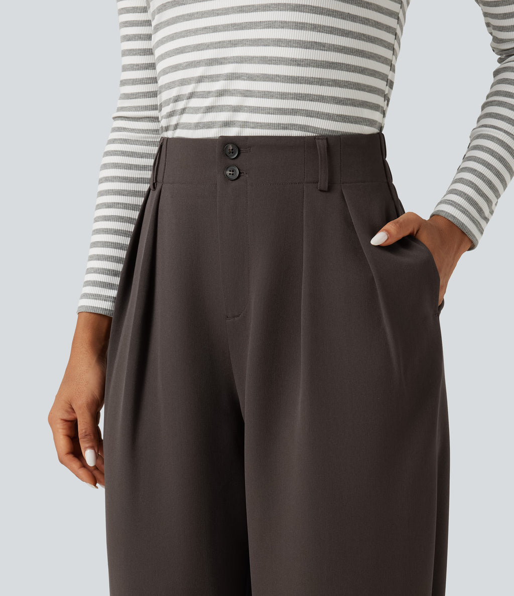 High Waisted Straight Leg Work Trousers with Pockets — Delicioso — view 6