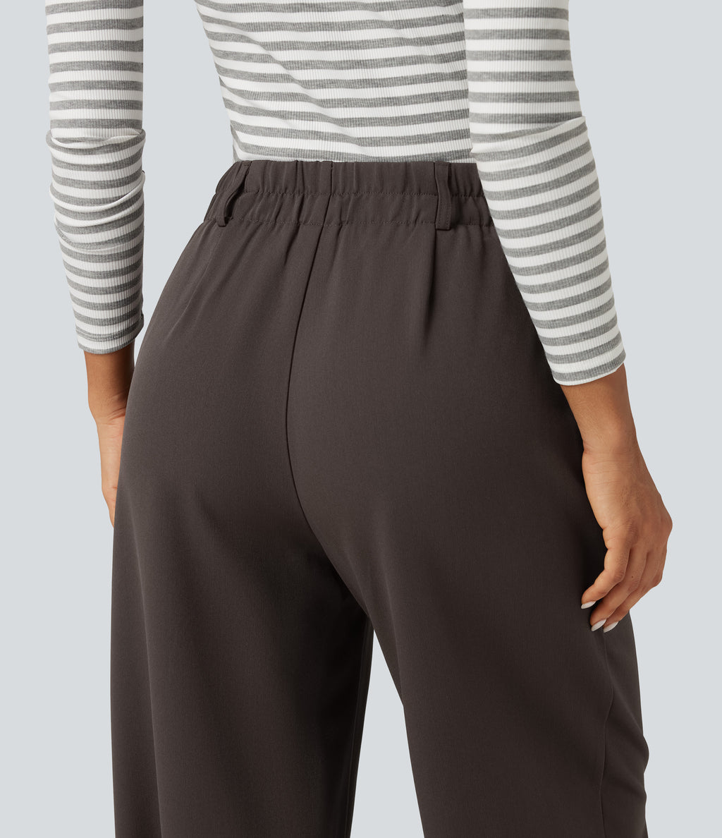 High Waisted Straight Leg Work Trousers with Pockets — Delicioso — view 7