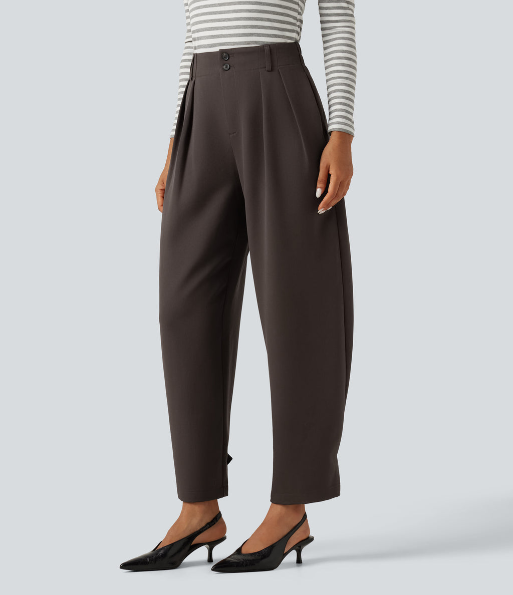 High Waisted Straight Leg Work Trousers with Pockets — Delicioso — view 3