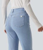 Mid Rise Bootcut Casual Jeans with Pockets — Powder Blue Denim — view 4