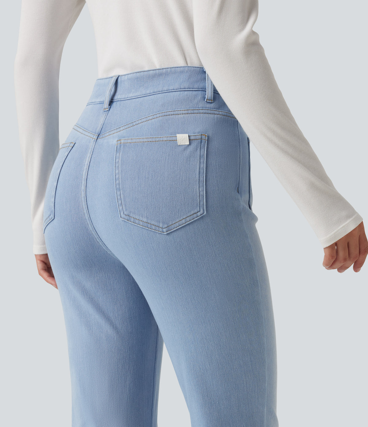 Mid Rise Bootcut Casual Jeans with Pockets — Powder Blue Denim — view 4