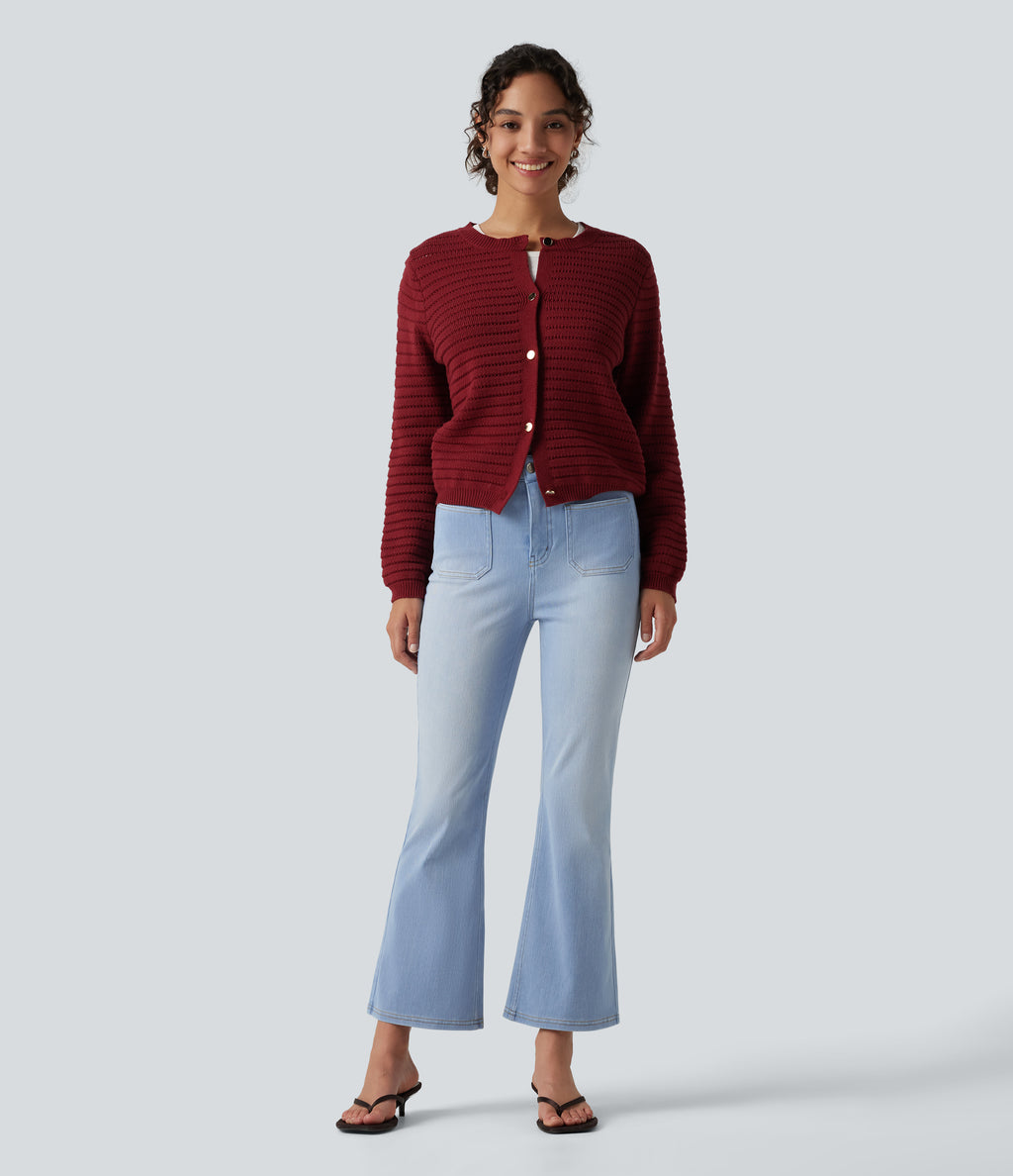 Mid Rise Bootcut Casual Jeans with Pockets — Powder Blue Denim — view 7