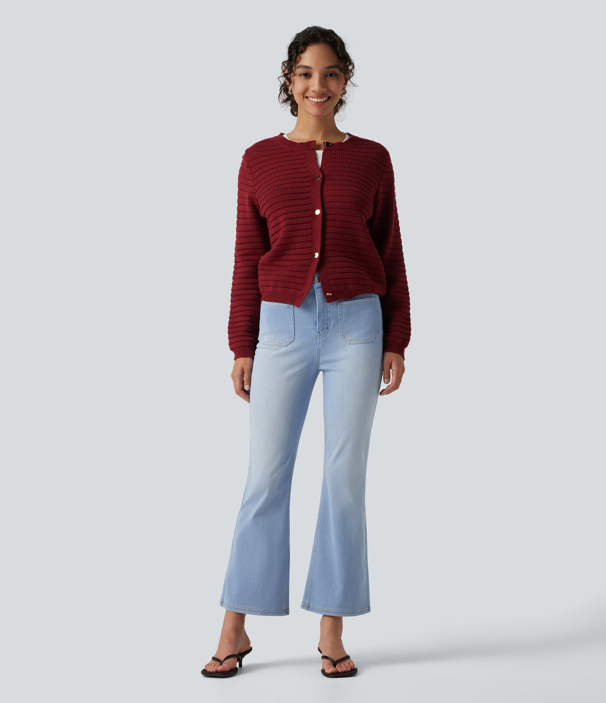 Mid Rise Bootcut Casual Jeans with Pockets — Powder Blue Denim — view 7