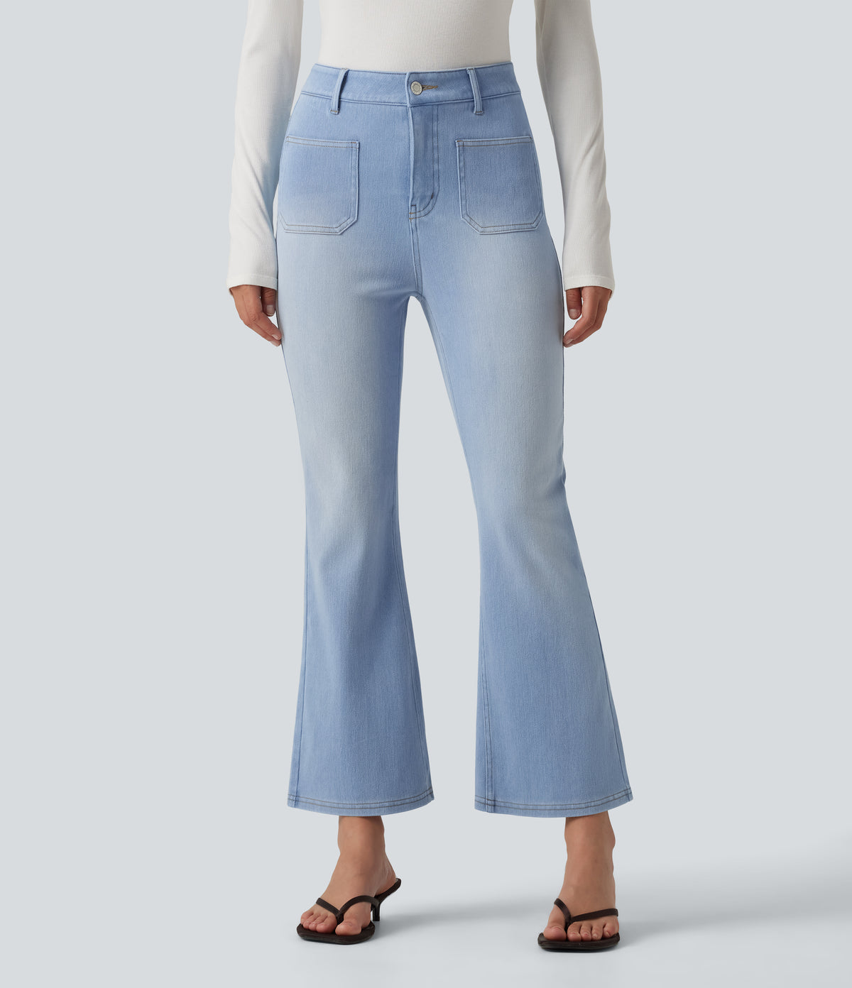 Mid Rise Bootcut Casual Jeans with Pockets — Powder Blue Denim — view 1