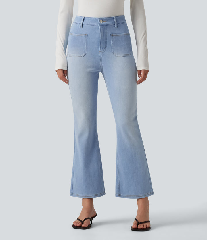 Mid Rise Bootcut Casual Jeans with Pockets — Powder Blue Denim — view 1