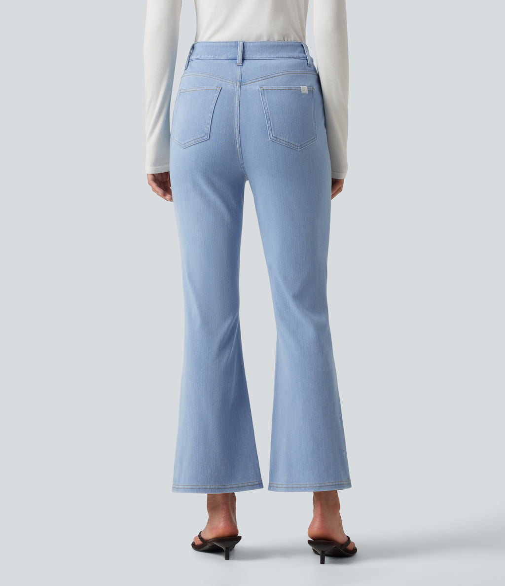 Mid Rise Bootcut Casual Jeans with Pockets — Powder Blue Denim — view 2