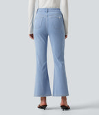 Mid Rise Bootcut Casual Jeans with Pockets — Powder Blue Denim — view 2