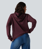 Hooded Long Sleeve Lounging Sweatshirt with Pocket — Windsor Wine — view 2