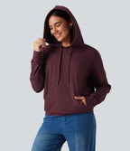 Hooded Long Sleeve Lounging Sweatshirt with Pocket — Windsor Wine — view 4