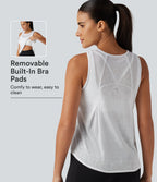 Round Neck Curved Hem Built-in Bra Workout Tank Top — White — view 1