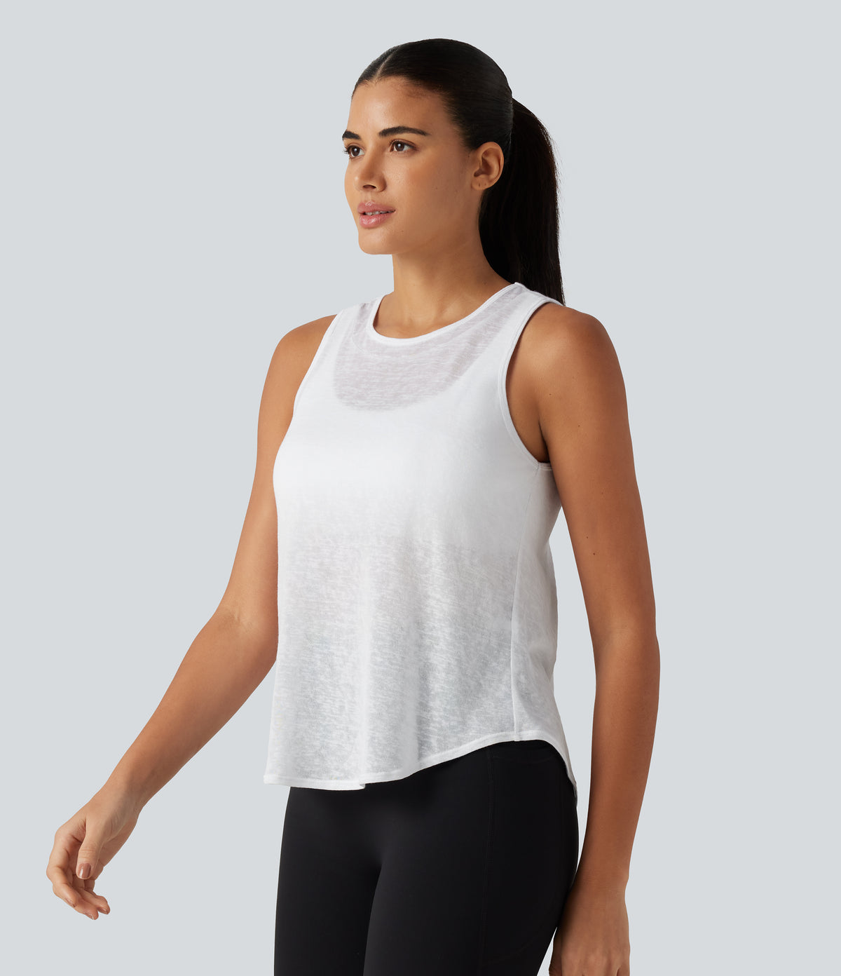 Round Neck Curved Hem Built-in Bra Workout Tank Top — White — view 3