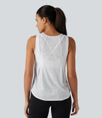 Round Neck Curved Hem Built-in Bra Workout Tank Top — White — view 4