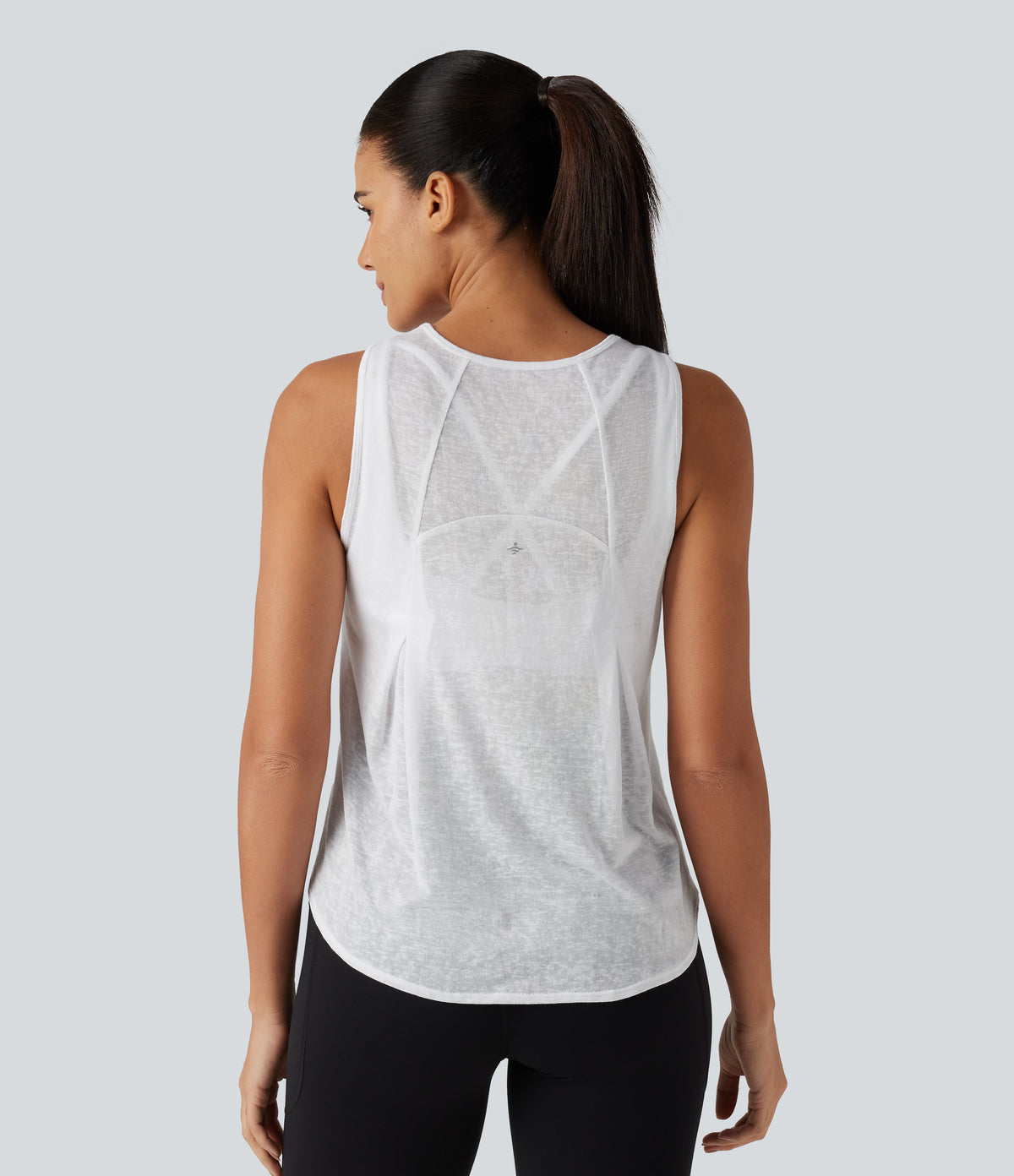Round Neck Curved Hem Built-in Bra Workout Tank Top — White — view 4