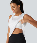Round Neck Curved Hem Built-in Bra Workout Tank Top — White — view 5