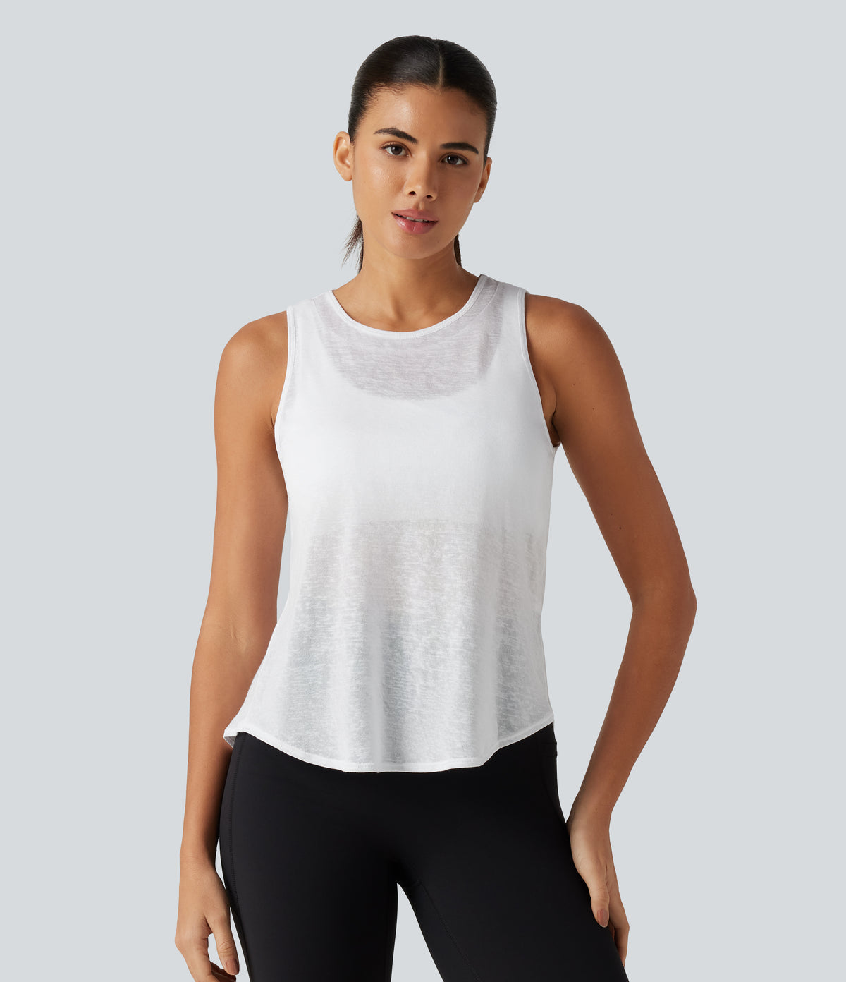Round Neck Curved Hem Built-in Bra Workout Tank Top — White — view 2