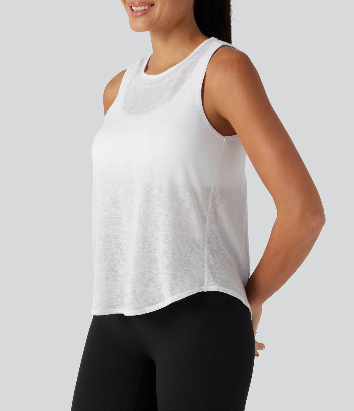 Round Neck Curved Hem Built-in Bra Workout Tank Top — White — view 7
