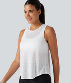 Round Neck Curved Hem Built-in Bra Workout Tank Top — White — view 6