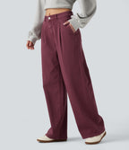 Mid Rise Wide Leg Colorful Casual Jeans with Pockets — Terracotta Wine — view 3