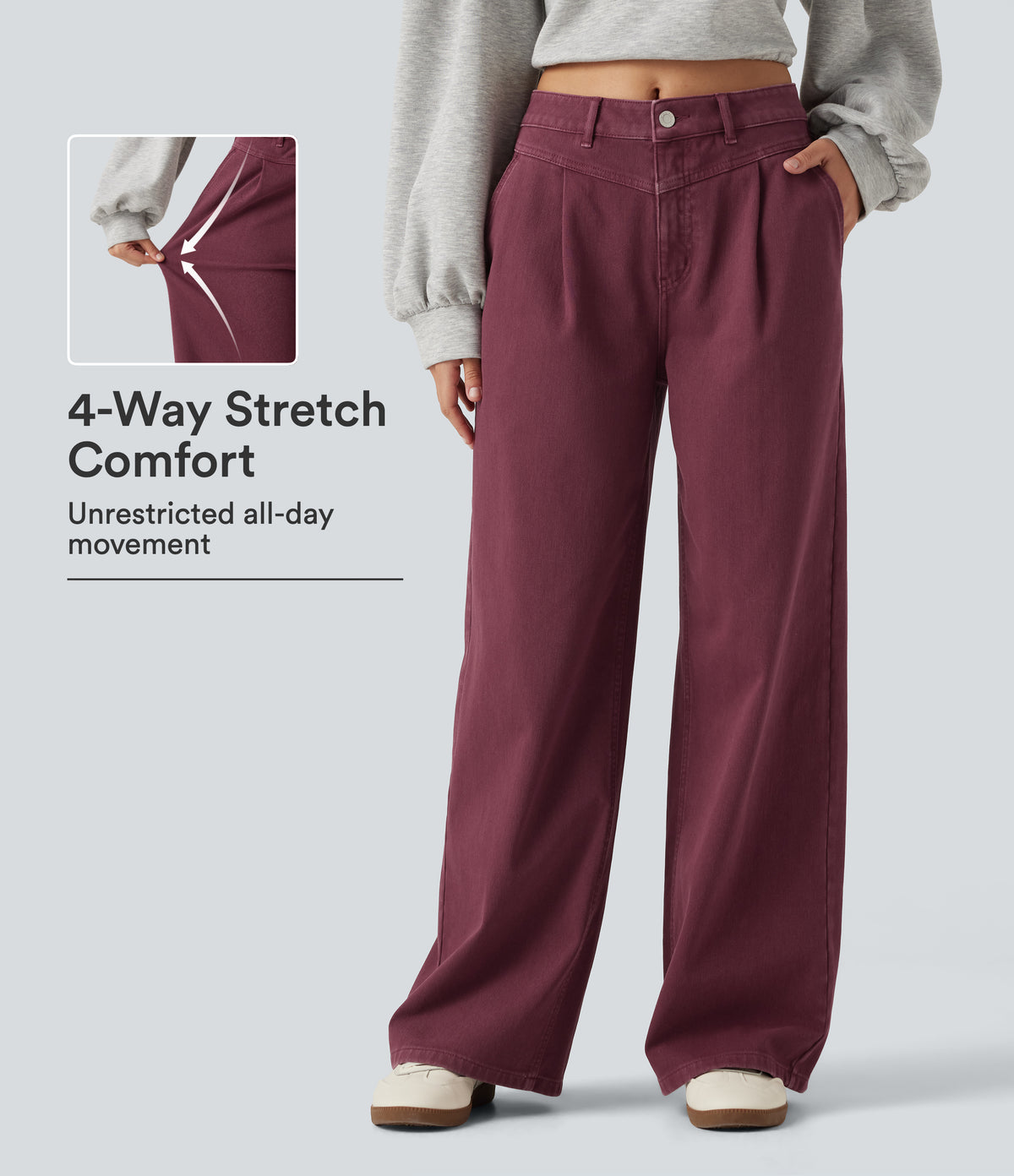 Mid Rise Wide Leg Colorful Casual Jeans with Pockets — Terracotta Wine — view 1