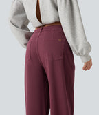 Mid Rise Wide Leg Colorful Casual Jeans with Pockets — Terracotta Wine — view 6