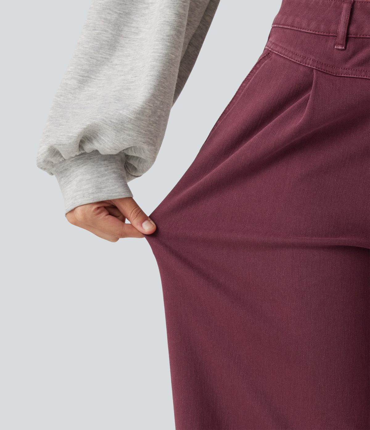 Mid Rise Wide Leg Colorful Casual Jeans with Pockets — Terracotta Wine — view 7
