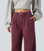 Mid Rise Wide Leg Colorful Casual Jeans with Pockets — Terracotta Wine — view 5