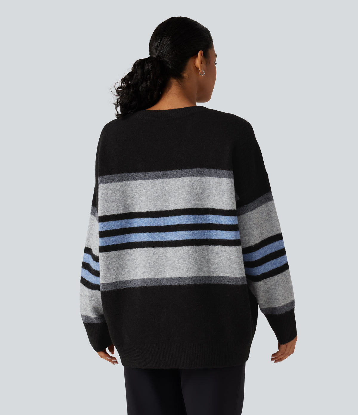 Round Neck Long Sleeve Oversize Striped Casual Jumper — Alpine Stripe — view 2