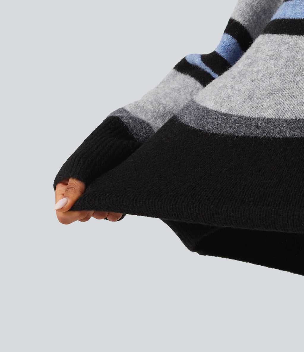 Round Neck Long Sleeve Oversize Striped Casual Jumper — Alpine Stripe — view 5