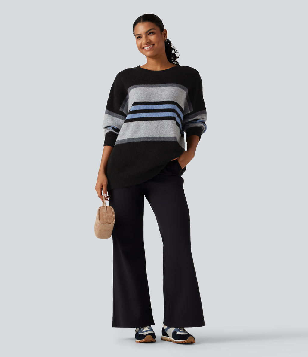 Round Neck Long Sleeve Oversize Striped Casual Jumper — Alpine Stripe — view 6