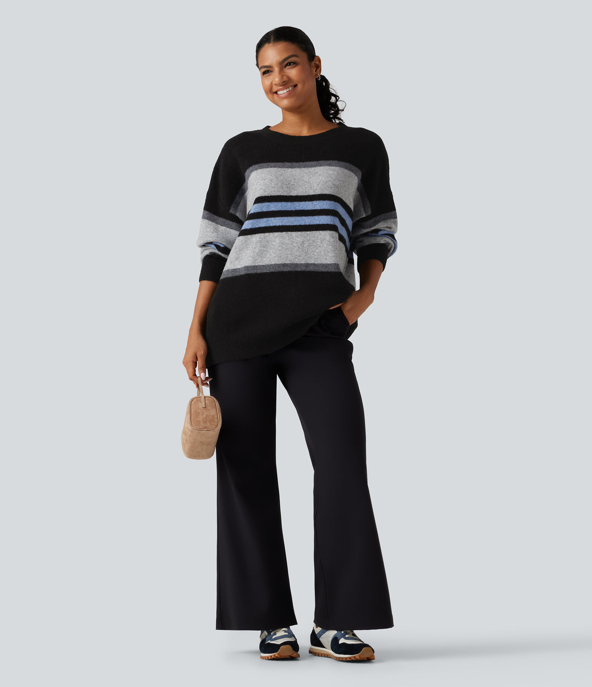 Round Neck Long Sleeve Oversize Striped Casual Jumper — Alpine Stripe — view 6