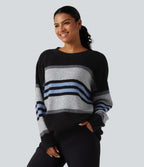 Round Neck Long Sleeve Oversize Striped Casual Jumper — Alpine Stripe — view 3