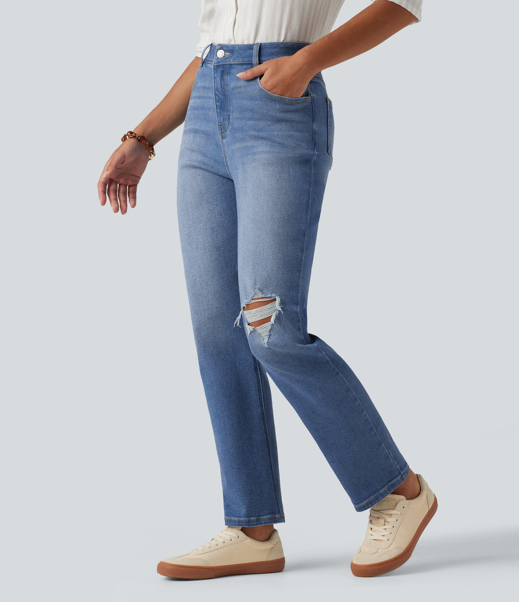 High Waisted Casual Jeans with Pockets — Blue Jasper Denim — view 3