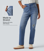 High Waisted Casual Jeans with Pockets — Blue Jasper Denim — view 1