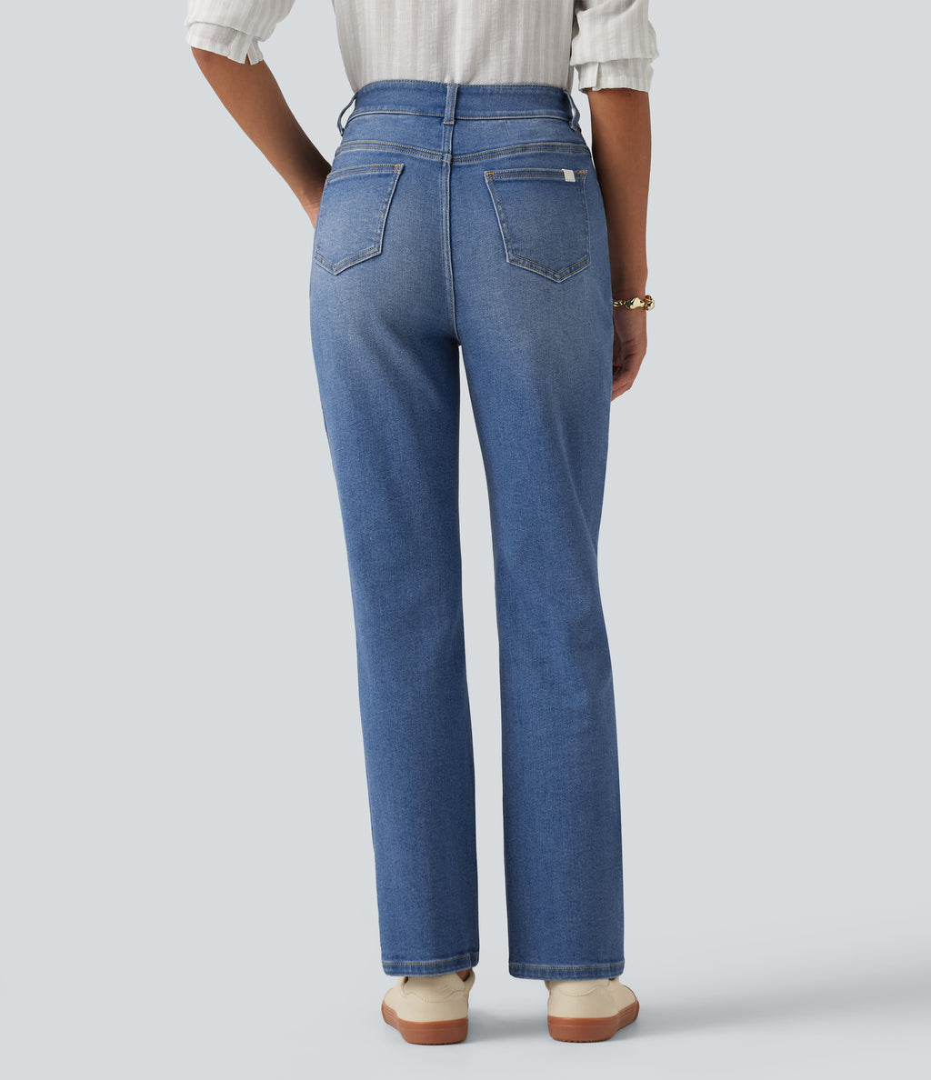 High Waisted Casual Jeans with Pockets — Blue Jasper Denim — view 2