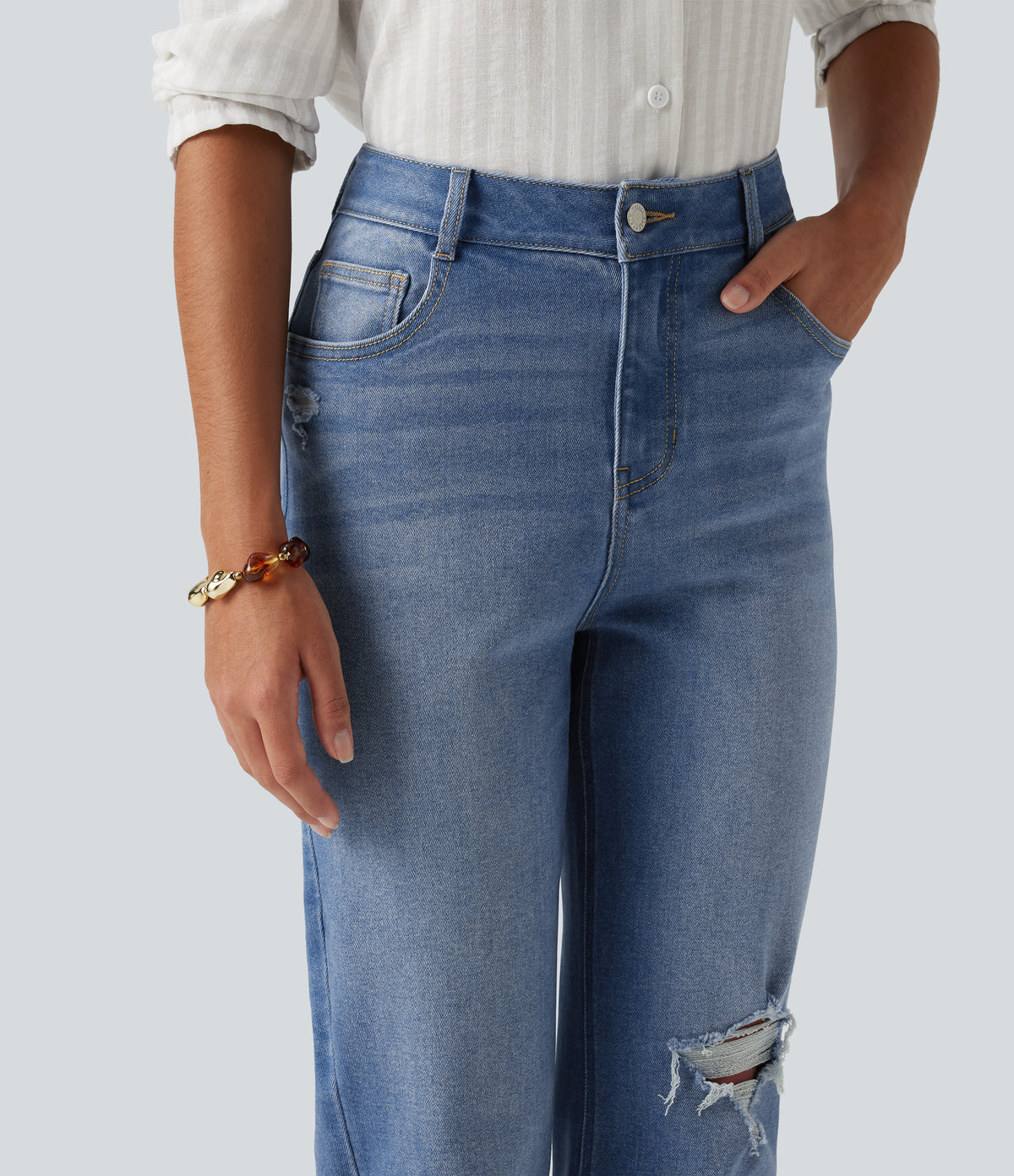High Waisted Casual Jeans with Pockets — Blue Jasper Denim — view 5