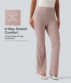 High Waisted Plaid Flare Work Trousers with Pockets — Bean Paste Houndstooth Plaid — view 1