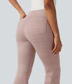 High Waisted Plaid Flare Work Trousers with Pockets — Bean Paste Houndstooth Plaid — view 5