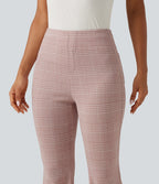 High Waisted Plaid Flare Work Trousers with Pockets — Bean Paste Houndstooth Plaid — view 4