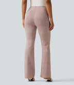 High Waisted Plaid Flare Work Trousers with Pockets — Bean Paste Houndstooth Plaid — view 2