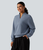 V Neck Long Sleeve Waffle Casual Sweatshirt — Troposphere — view 3