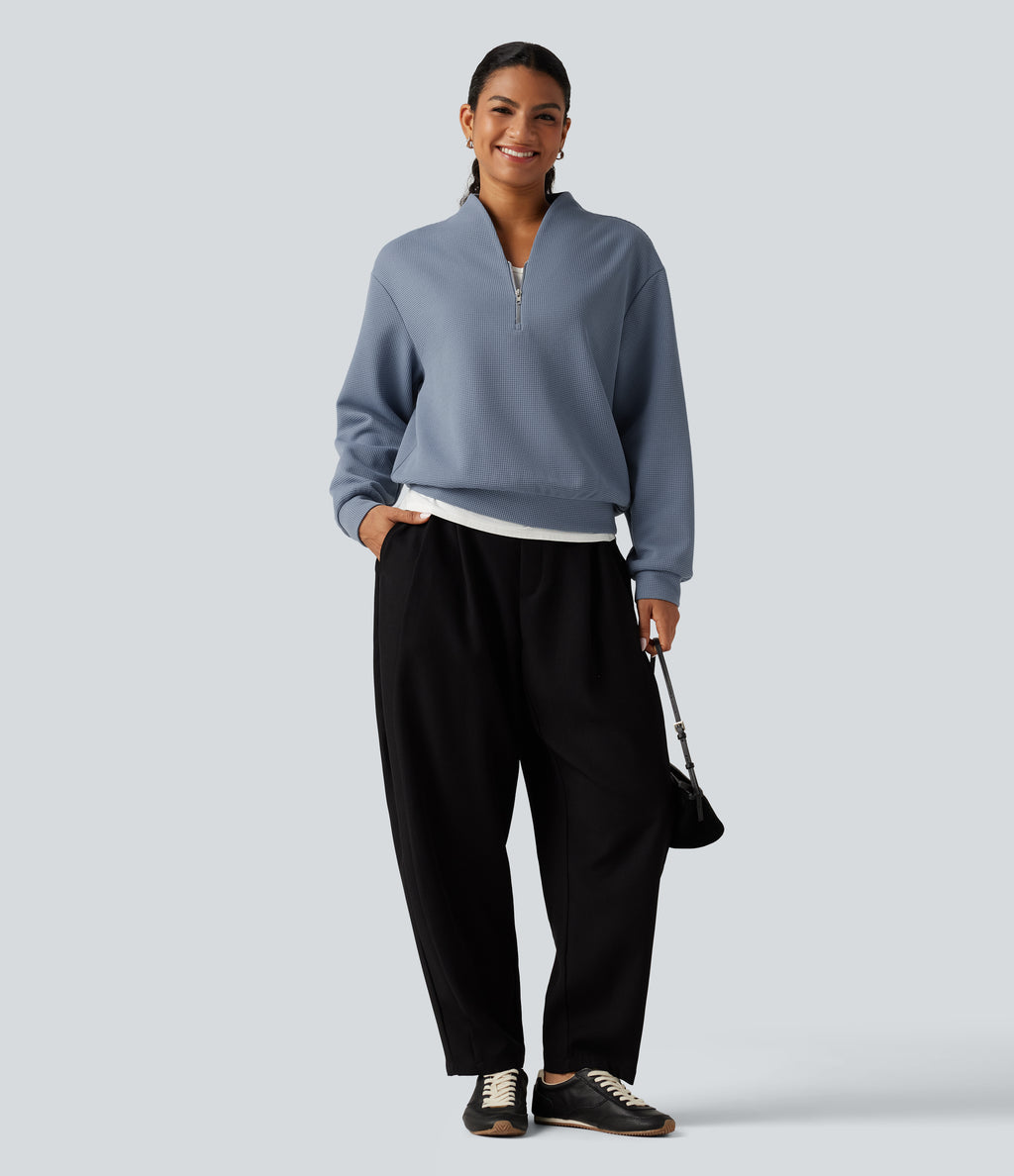 V Neck Long Sleeve Waffle Casual Sweatshirt — Troposphere — view 6
