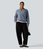 V Neck Long Sleeve Waffle Casual Sweatshirt — Troposphere — view 6