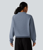 V Neck Long Sleeve Waffle Casual Sweatshirt — Troposphere — view 2