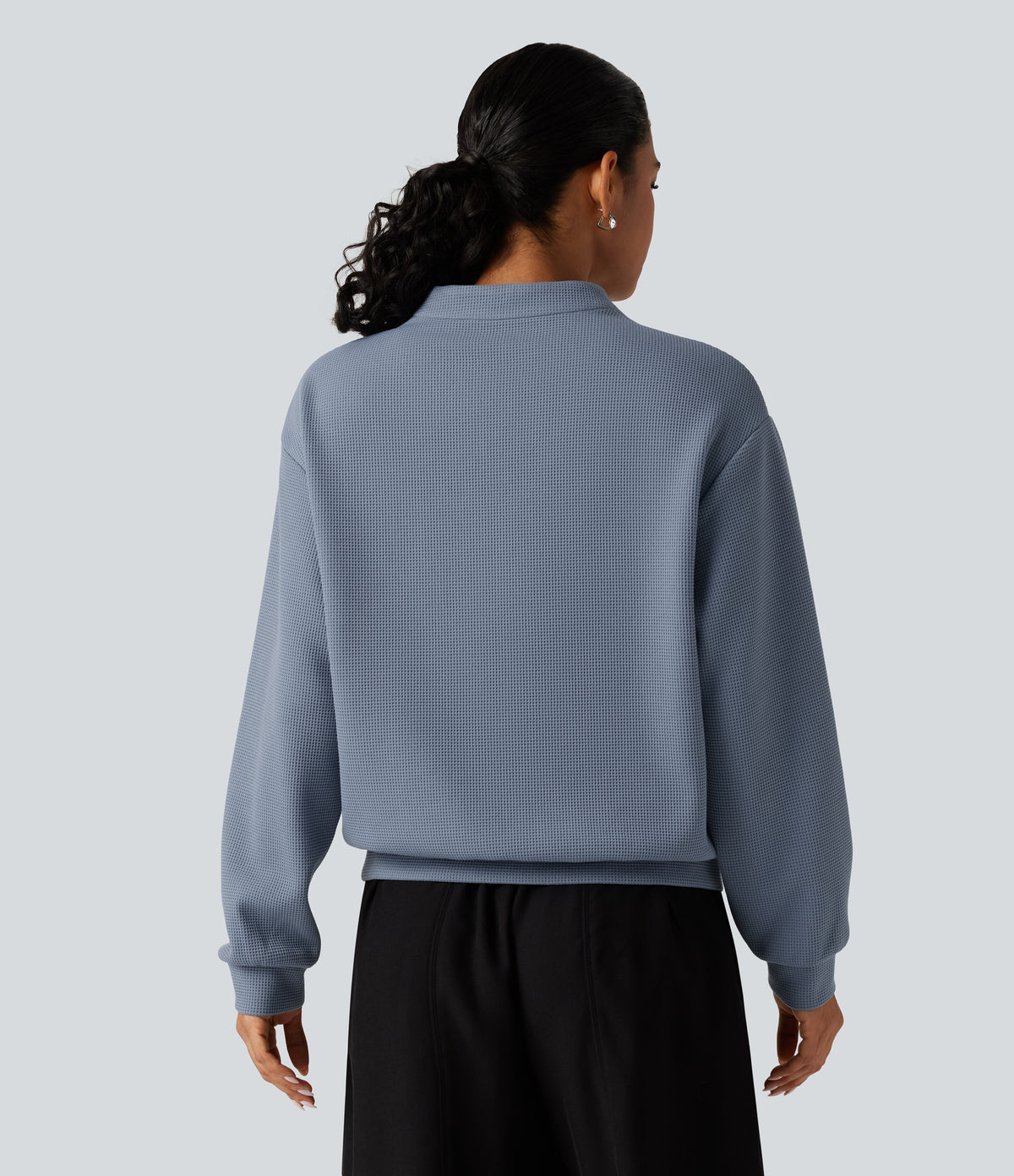 V Neck Long Sleeve Waffle Casual Sweatshirt — Troposphere — view 2