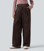 High Waisted Wide Leg Work Trousers with Pockets — Black Coffee — view 1