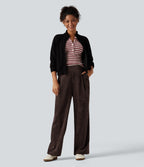 High Waisted Wide Leg Work Trousers with Pockets — Black Coffee — view 6