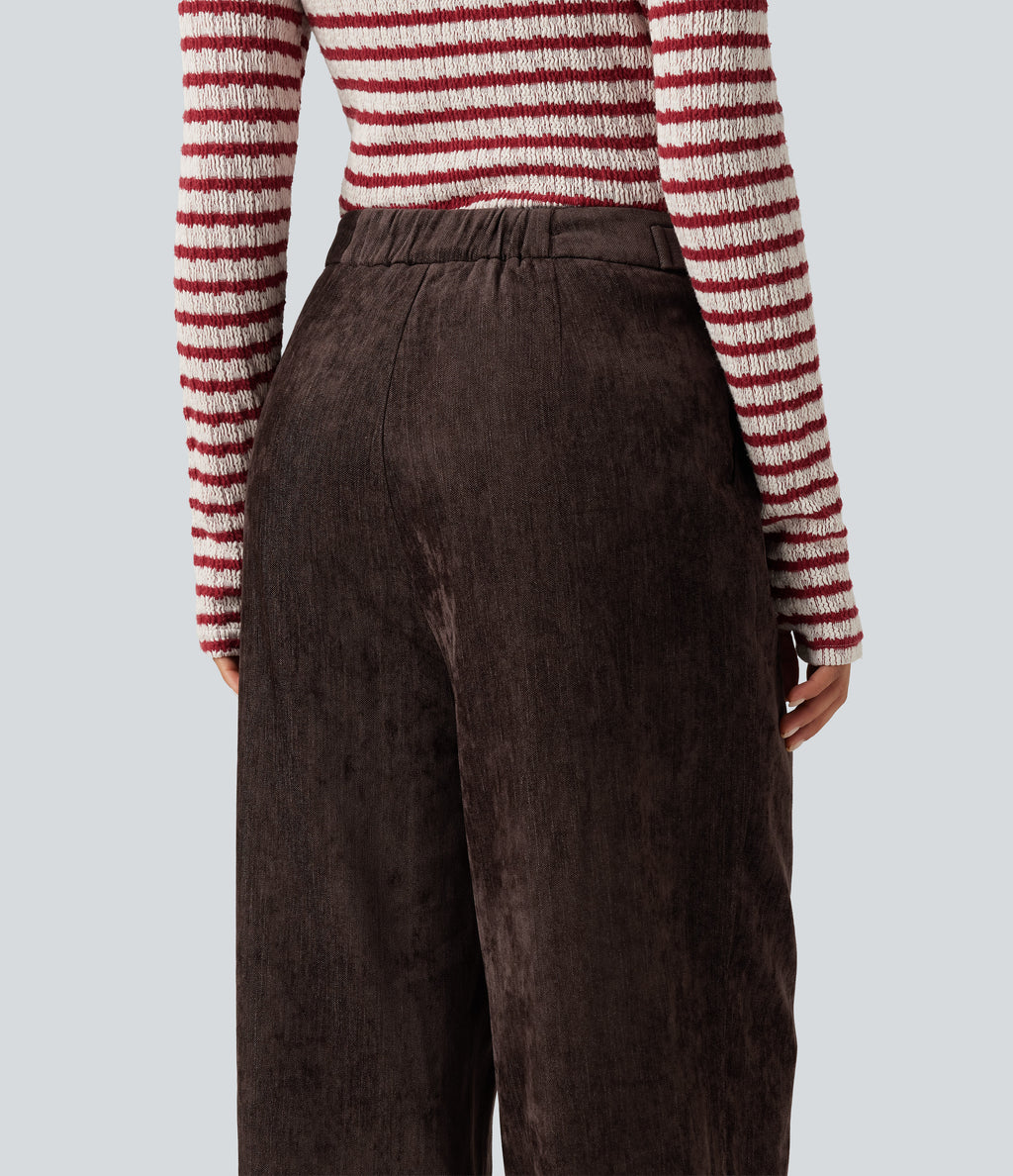 High Waisted Wide Leg Work Trousers with Pockets — Black Coffee — view 4