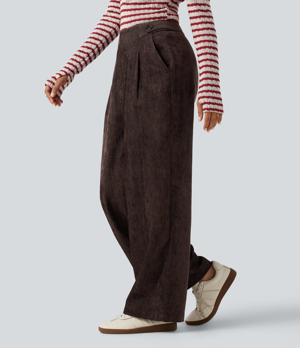High Waisted Wide Leg Work Trousers with Pockets — Black Coffee — view 3